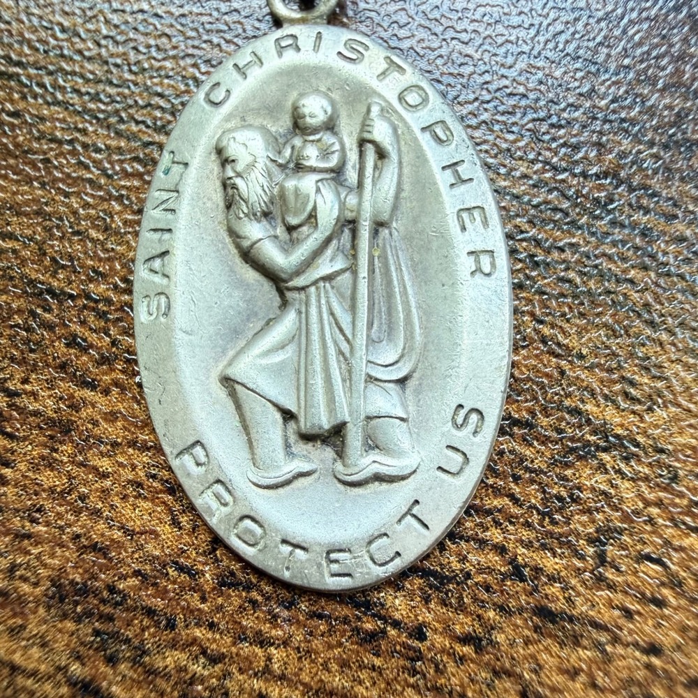 Vintage PPC Sterling Silver Saint Christopher Protect Us Catholic Pendant - Picture 3 of 6